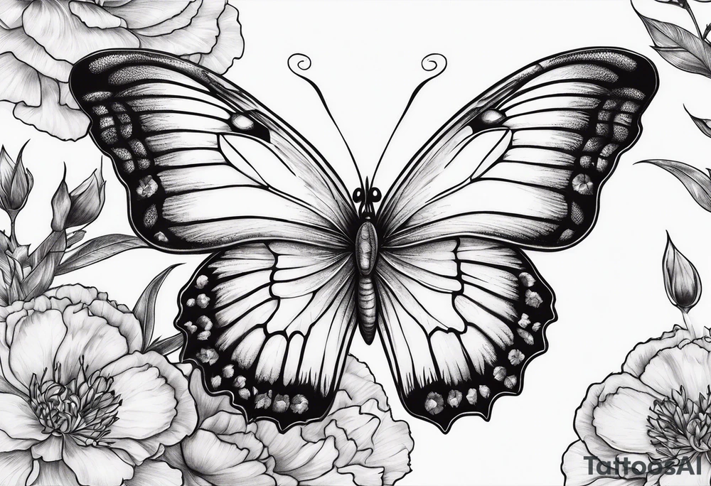 carnation butterfly moon behind tattoo idea
