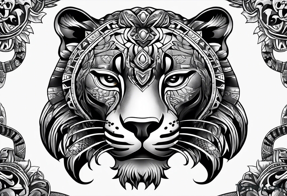 aztec black jaguar with snake tattoo idea