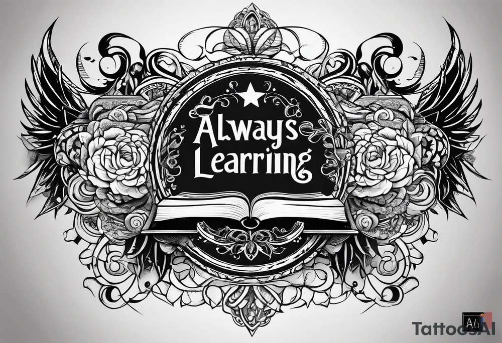 small book title "always be learning" tattoo idea