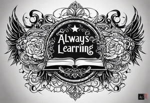 small book title "always be learning" tattoo idea
