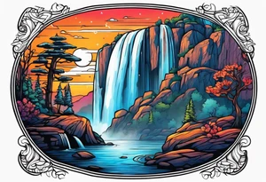 Couple in front of waterfall tattoo idea