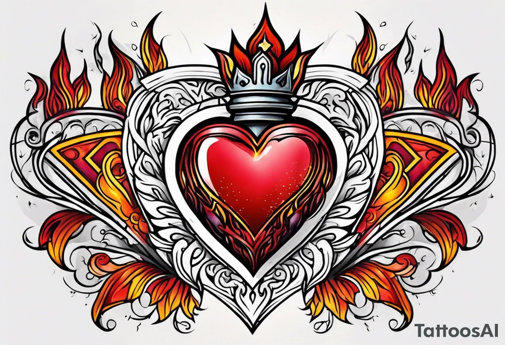 sacred heart vintage traditional tattoo flames tattoo idea