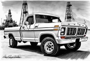 1974 ford f-100 in front of oil rig tattoo idea