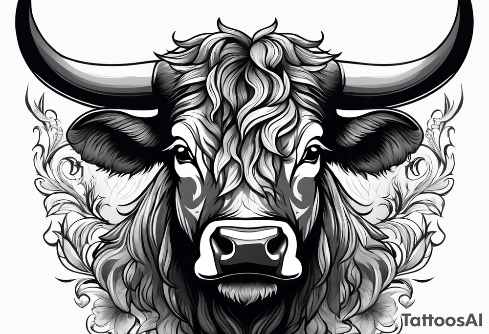 Large bull with horns busting through crowd tattoo idea