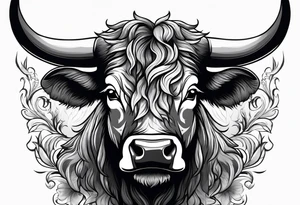 Large bull with horns busting through crowd tattoo idea