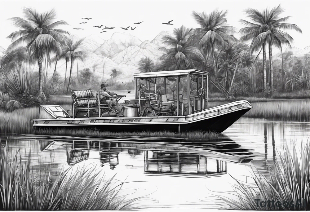 Arm sleeve airboat driving through the Everglades tattoo idea