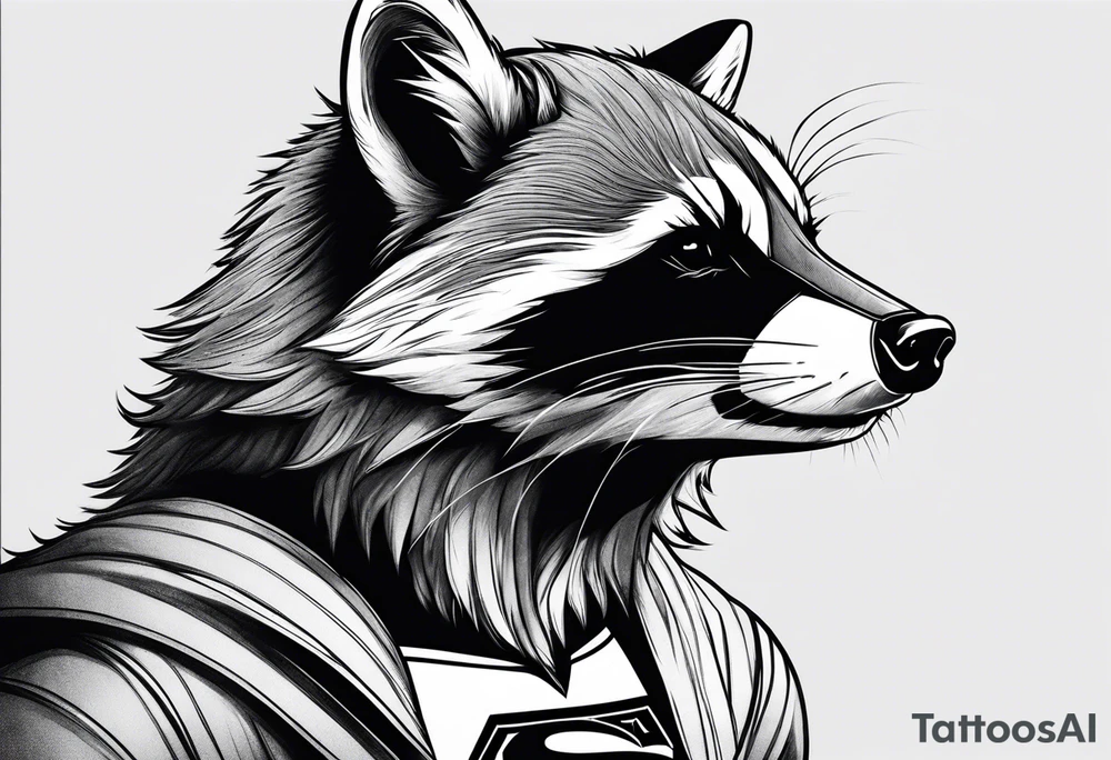 Superman raccoon in realism smoke tattoo idea