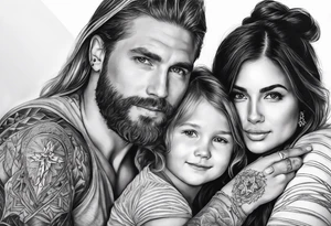 long sleeve tattoo about Christianity, family and the love of life tattoo idea