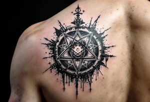 powerful wicca symbol surrounded with magic tattoo idea