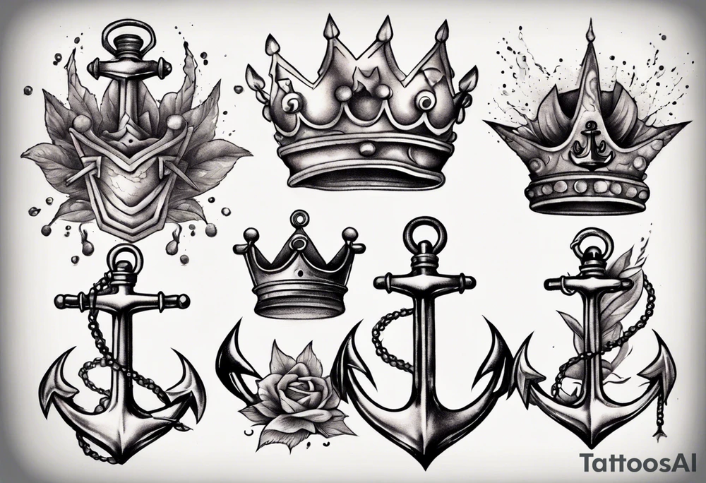 Anchor with a crown on top tattoo idea