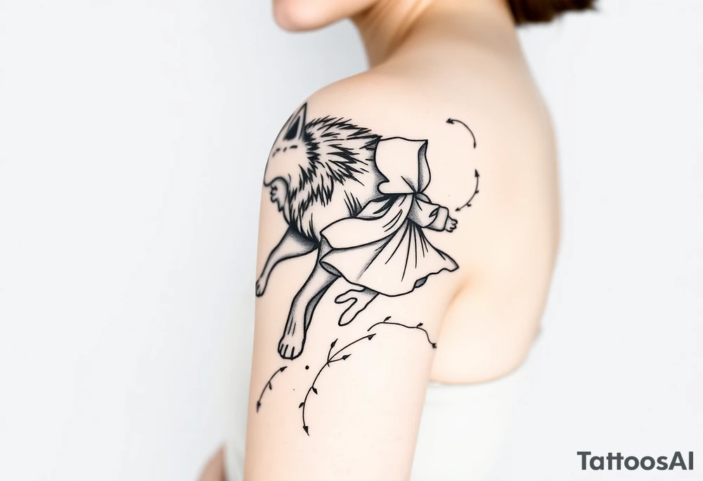 Big bad wolf running behind little red riding hood tattoo idea