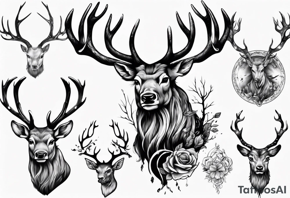 Majestic stag with exaggerate  antlers tattoo idea