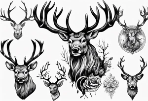 Majestic stag with exaggerate  antlers tattoo idea