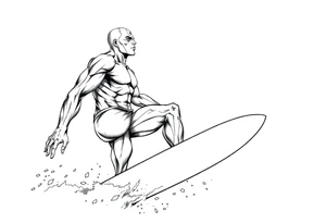 comic hero silver surfer on his board looking over in deep thought as he is in the sky tattoo idea