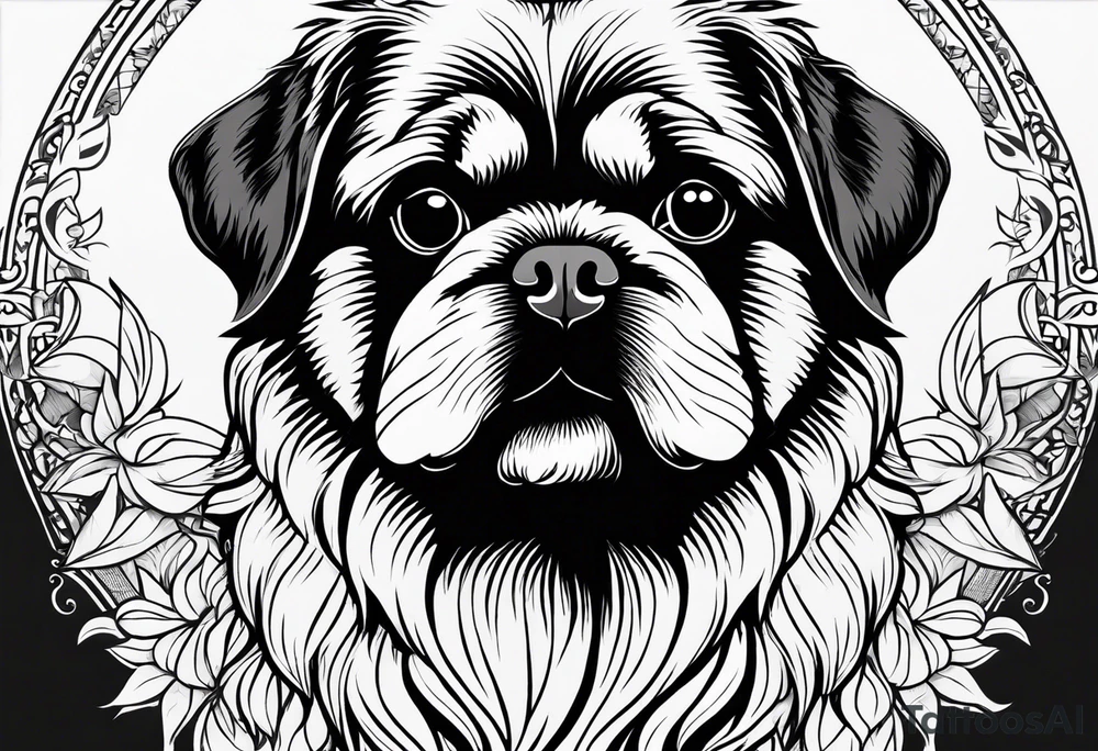 The contour of the face of a pekingese with shih tzu mixed race god. Nothing besides the face. As minimalist as possible. tattoo idea