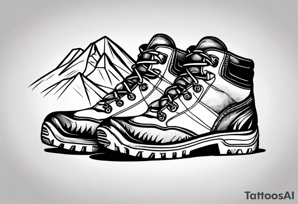 Hiking boots with mountains tattoo idea