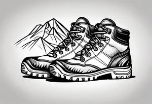 Hiking boots with mountains tattoo idea