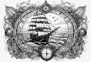 nautical vibe with various oceans, maps, waves, compass. tattoo idea