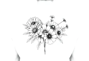 Flower bouquet with chrysanthemum, poppy, cosmo, daisy tattoo idea