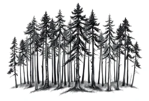 Needle forest with black and gray trees tattoo idea