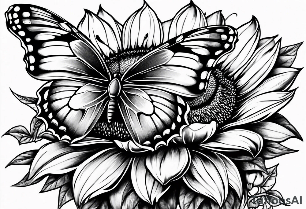 Half butterfly half sunflower tattoo idea