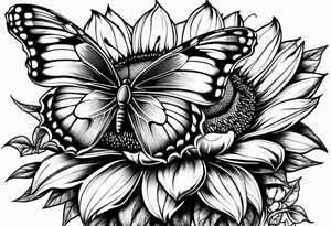 Half butterfly half sunflower tattoo idea