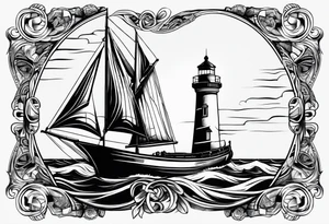 front bow sails with lighthouse on board tattoo idea