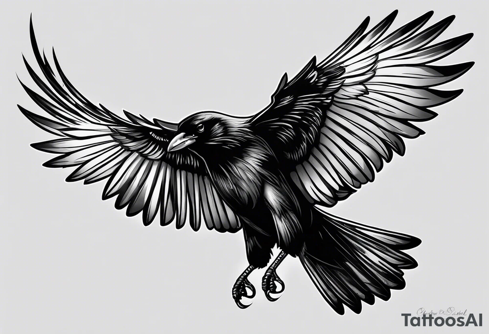 Crow flying facing front with wings wife open tattoo idea