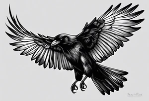 Crow flying facing front with wings wife open tattoo idea