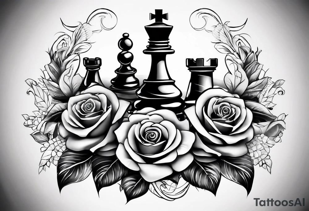 Kind and queen chess with a rose tattoo idea