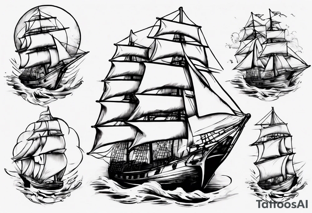 One sketch of a sailing ship tattoo idea