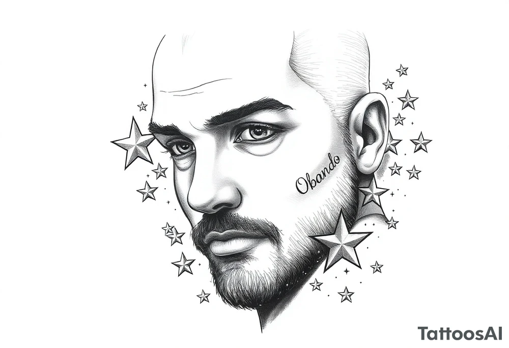 last Name Obando with stars tattoo idea