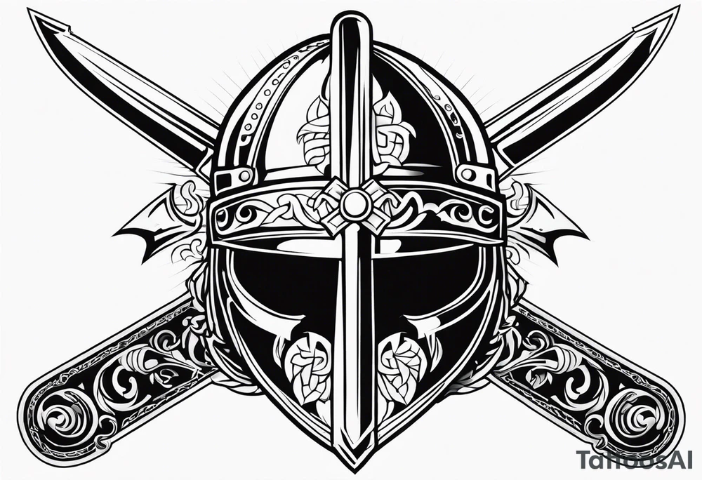 Valhalla viking helmet 
Sword shield tattoo idea