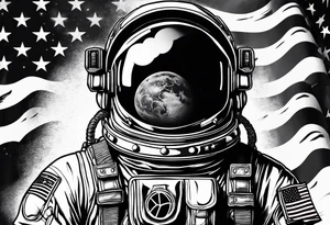 Astronaut wearing a peace flag tattoo idea