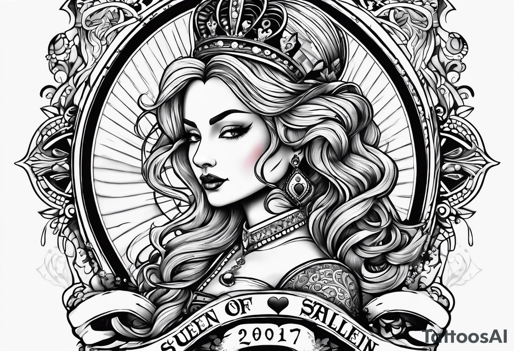 queen of hearts -on forearm - with text saying "queen starleen" tattoo idea