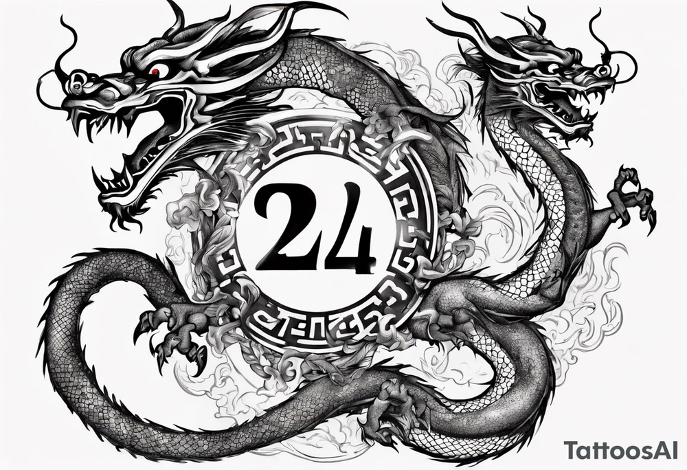 Number 24 with a Chinese dragon around it tattoo idea