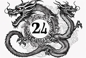 Number 24 with a Chinese dragon around it tattoo idea