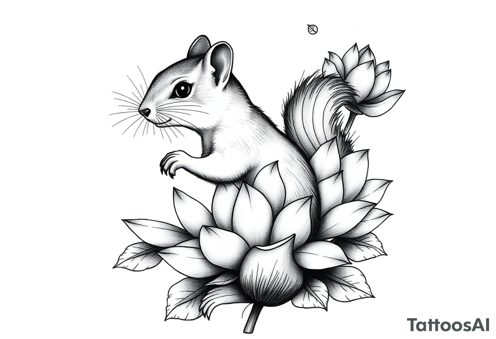 rabbid squirrel blooming lotus flowers tattoo idea