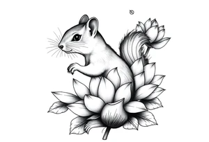 rabbid squirrel blooming lotus flowers tattoo idea