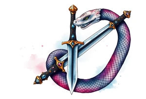 mystical snake coiled around an ancient dagger with jeweled hilt tattoo idea