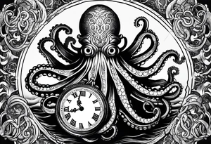 pocket watch being wrapped by an octopuse tattoo idea
