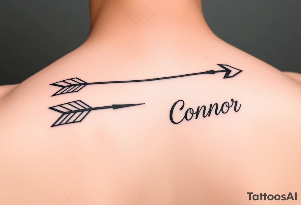 1 feminine arrow that incorporates the name Cameron and another feminine arrow that incorporates the name Connor tattoo idea