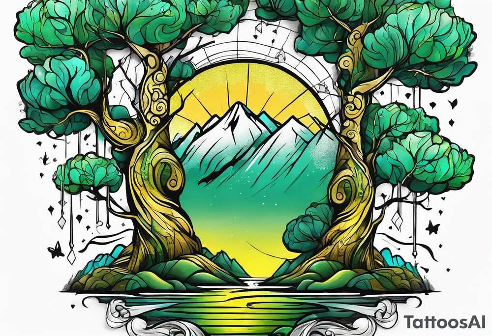 birch tree and includes the following wording "fuck cancer"
with yellow, green and aquamarine colours tattoo idea