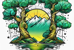 birch tree and includes the following wording "fuck cancer"
with yellow, green and aquamarine colours tattoo idea