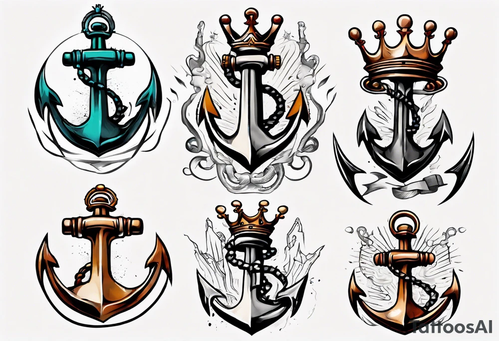 Anchor with a crown on top tattoo idea