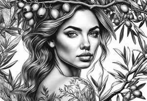 a woman turning herself in an olive tree tattoo idea