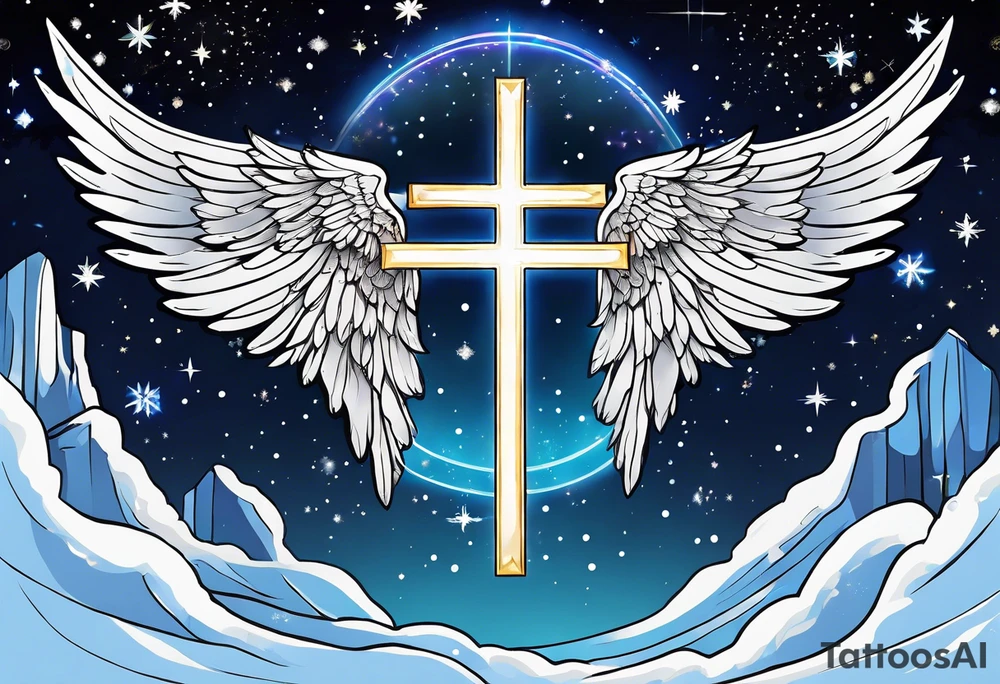 Constellation, Angel wing , snow , cross tattoo idea