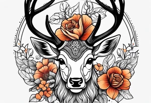 deer with antlers in flower tattoo idea