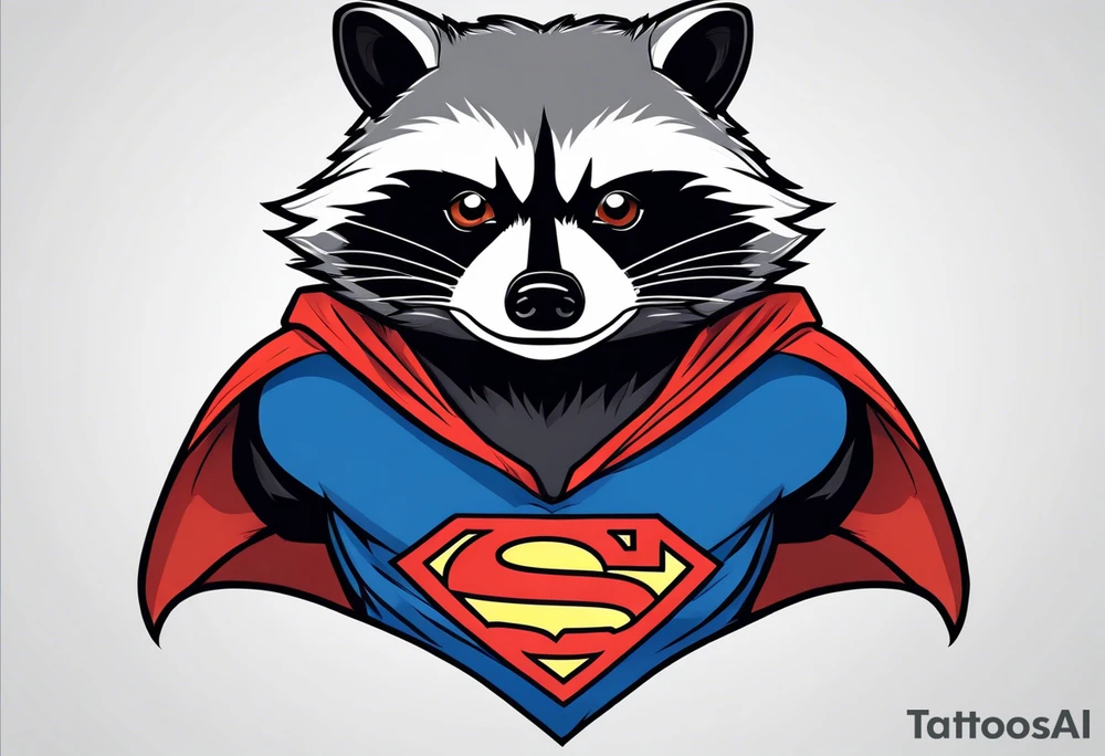 raccoon wearing a Superman hoodie tattoo idea