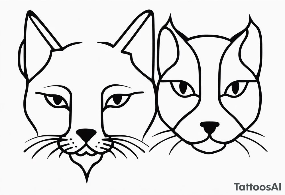 One line style black tattoo with cat and dog faces tattoo idea One line style black tattoo with cat and dog faces tattoo idea